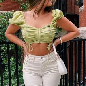 F21 Green puff sleeve top